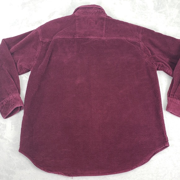 Vintage Corduroy NorthCrest Mens L Burgundy Red Button Up Shirt Long Sleeve 90s - Picture 4 of 9